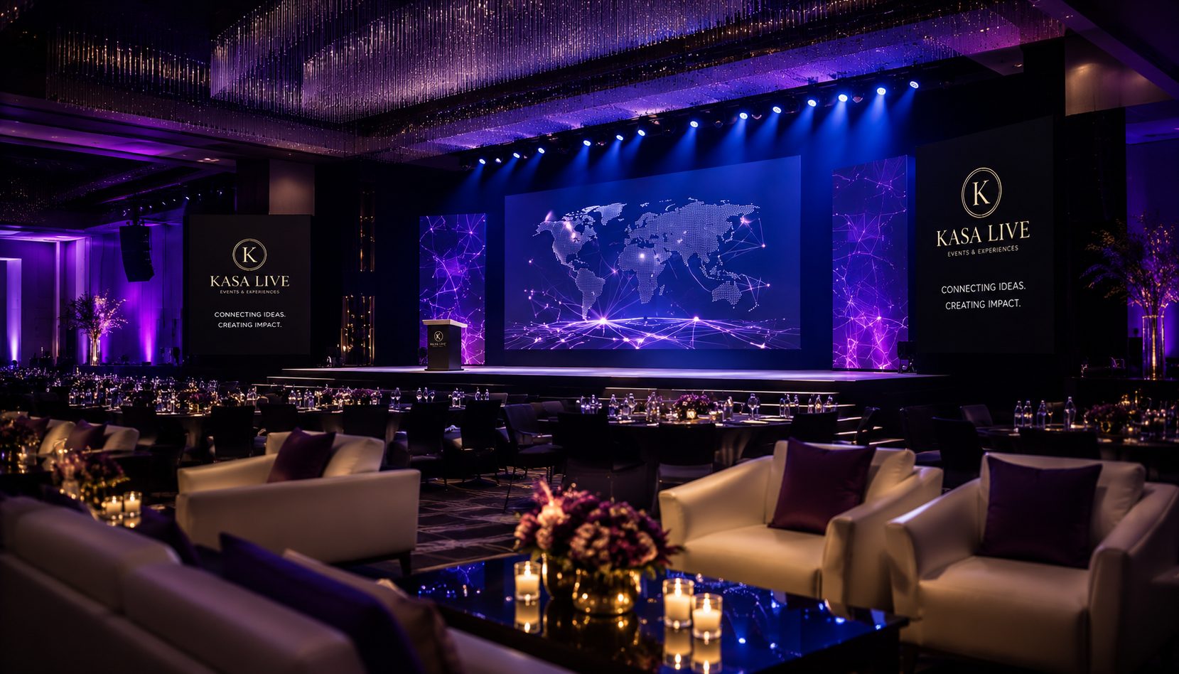 Corporate stage and lounge setup by Kasa Live